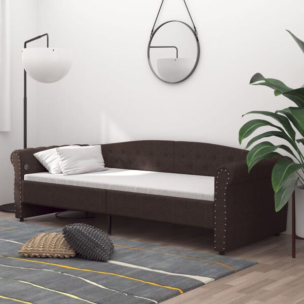 vidaXL Lit avec matelas et &eacute;clairage USB Marron fonc&eacute; Tissu 90x200 cm
