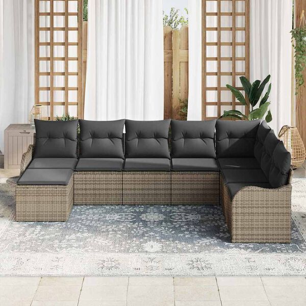 vidaXL Ensemble de canap&eacute; de jardin avec coussin 8 pcs Gris Poly rotin