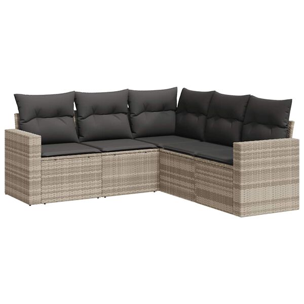 vidaXL Salon de jardin 5 pcs avec coussins gris clair r&eacute;sine tress&eacute;e