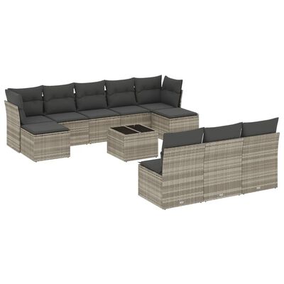 vidaXL Salon de jardin 11 pcs avec coussins gris clair résine tressée