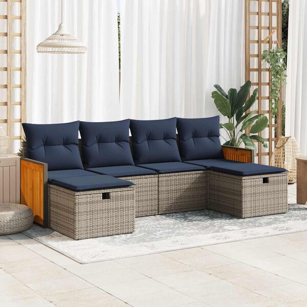 vidaXL Salon de jardin 6 pcs avec coussins gris r&eacute;sine tress&eacute;e