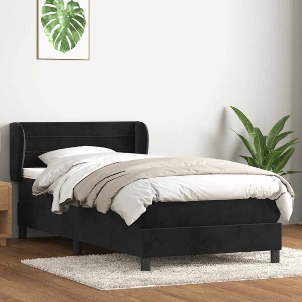 vidaXL Sommier &agrave; lattes de lit avec matelas noir 90x210 cm velours