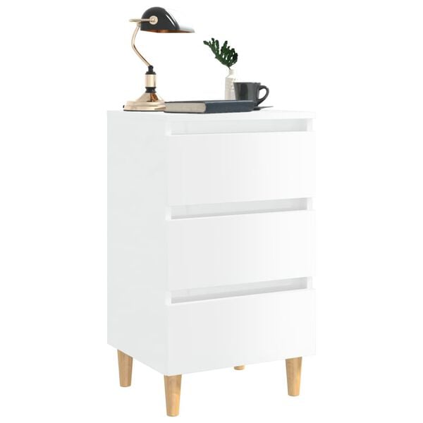 vidaXL Table de chevet avec pieds en bois blanc brillant 40x35x69 cm