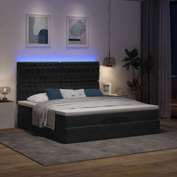 VidaXL Cadre de lit ottoman avec matelas noir 180x200cm velours
