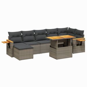 vidaXL Salon de jardin 8 pcs avec coussins gris r&eacute;sine tress&eacute;e