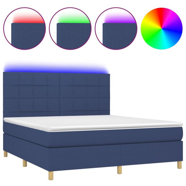 vidaXL Sommier &agrave; lattes de lit et matelas et LED Bleu 180x200 cm Tissu