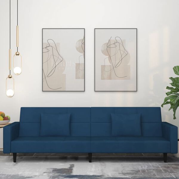 vidaXL Canap&eacute;-lit &agrave; 2 places avec deux oreillers bleu velours