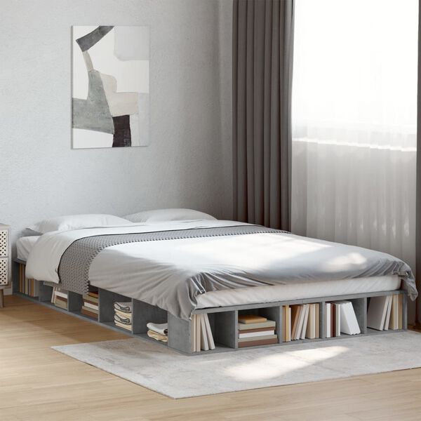 vidaXL Cadre de lit sans matelas gris béton 135x190 cm