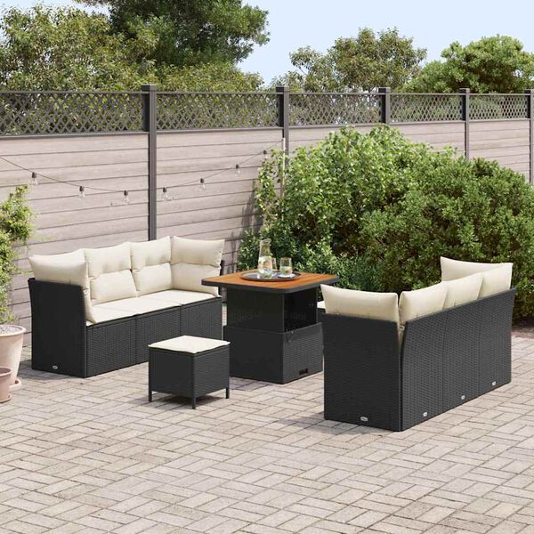 vidaXL Ensemble de canap&eacute; de jardin avec coussin 9 pcs Noir polyrotin
