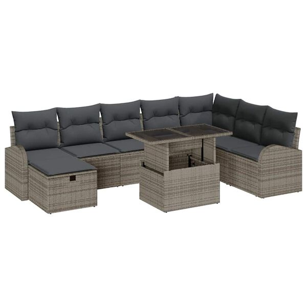 vidaXL Ensemble de canap&eacute; de jardin avec coussin 9 pcs Gris Poly rotin