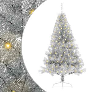 vidaXL Sapin de No&euml;l artificiel pr&eacute;-&eacute;clair&eacute; Argent 120 cm PET