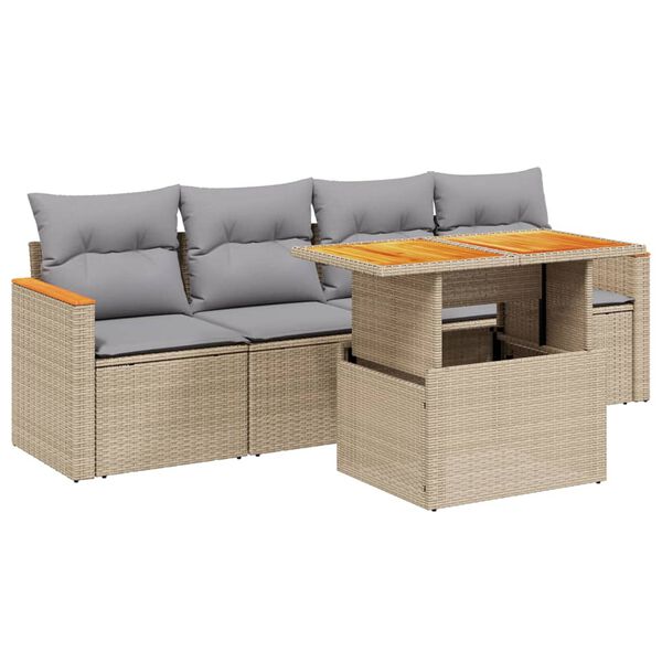 vidaXL Salon de jardin avec coussins 5 pcs beige r&eacute;sine tress&eacute;e