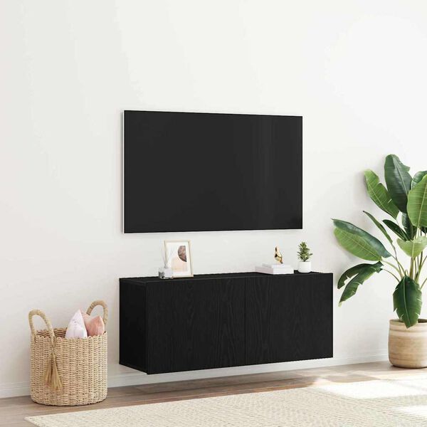 vidaXL Ensemble meuble TV Montage mural Ch&ecirc;ne noir 100 x 30 x 41 cm