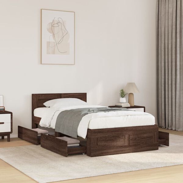 vidaXL Cadre de lit et t&ecirc;te de lit sans matelas ch&ecirc;ne marron 90x200 cm