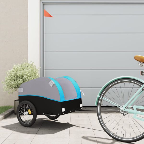 vidaXL Remorque de v&eacute;lo noir et bleu 30 kg fer