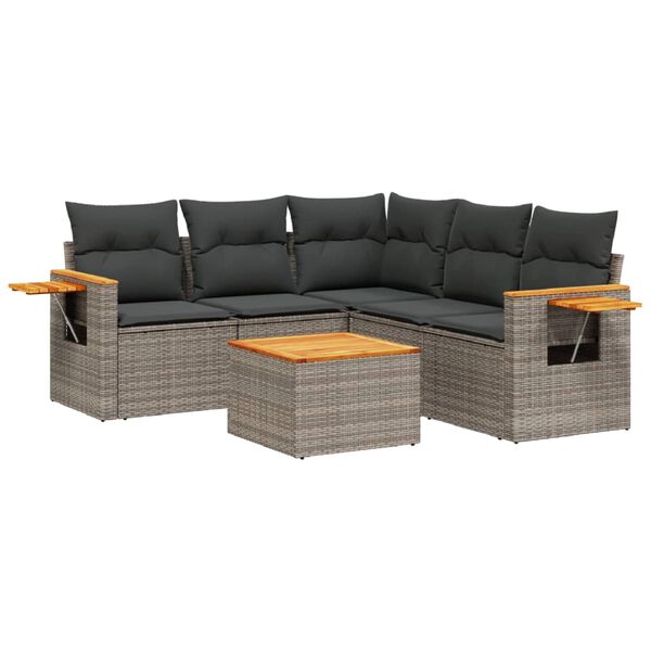 vidaXL Salon de jardin 6 pcs avec coussins gris r&eacute;sine tress&eacute;e