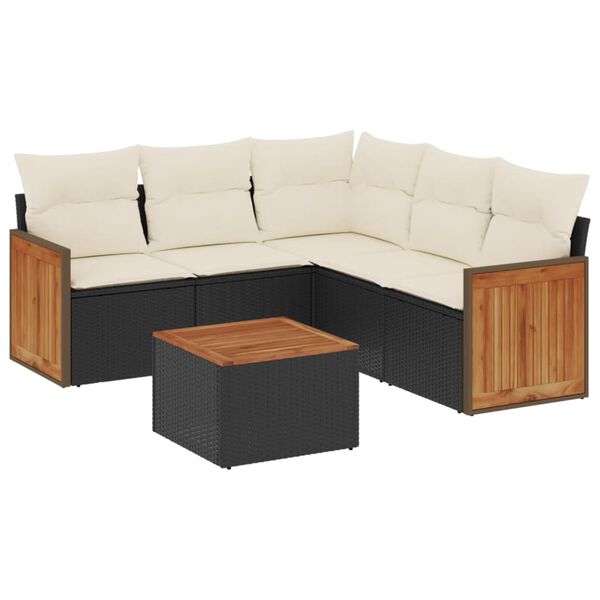 vidaXL Salon de jardin 6 pcs avec coussins noir r&eacute;sine tress&eacute;e