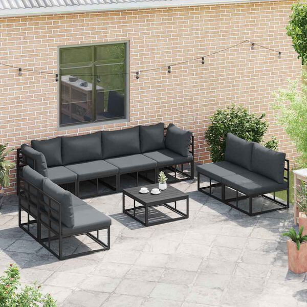 vidaXL Ensemble de canapé de jardin avec coussin 9 pcs Noir Aluminium