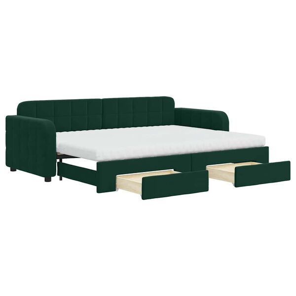vidaXL Lit de jour avec gigogne et tiroirs vert fonc&eacute; 80x200cm velours