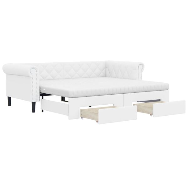 vidaXL Lit de jour et lit gigogne et tiroirs blanc 90x200cm similicuir