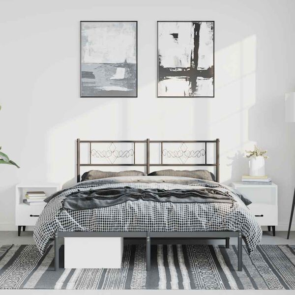 vidaXL Cadre de lit m&eacute;tal sans matelas avec t&ecirc;te de lit noir 135x190cm