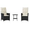 vidaXL Ensemble de bistro 3 pcs avec coussins noir r&eacute;sine tress&eacute;e