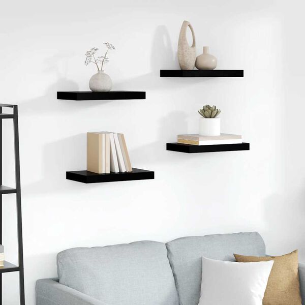 vidaXL &Eacute;tag&egrave;re murale flottante 4 pcs Noir brillant 40x23x3,8 cm MDF