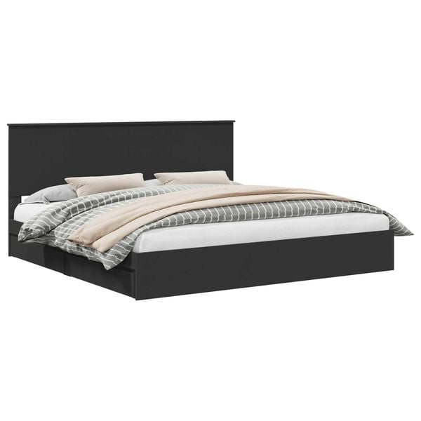 vidaXL Lit de Rangement Noir 200 x 200 cm Bois d'ing&eacute;nierie