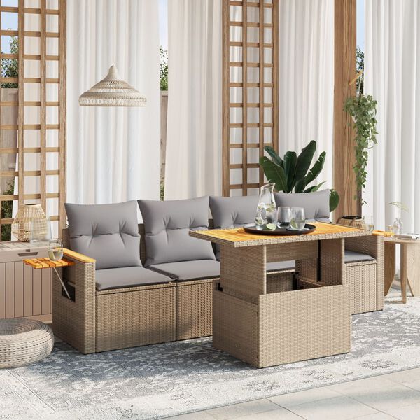 vidaXL Salon de jardin avec coussins 5 pcs beige r&eacute;sine tress&eacute;e