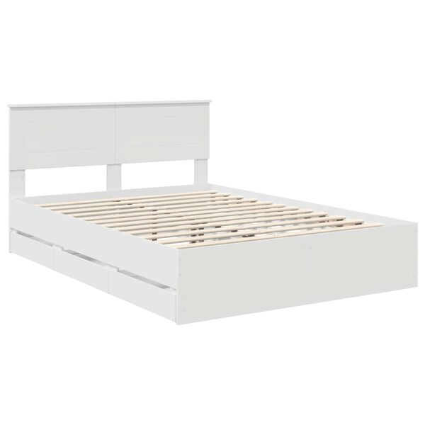 vidaXL Cadre de lit avec tiroir Blanc 160 x 200 cm Bois Ing&eacute;nierie