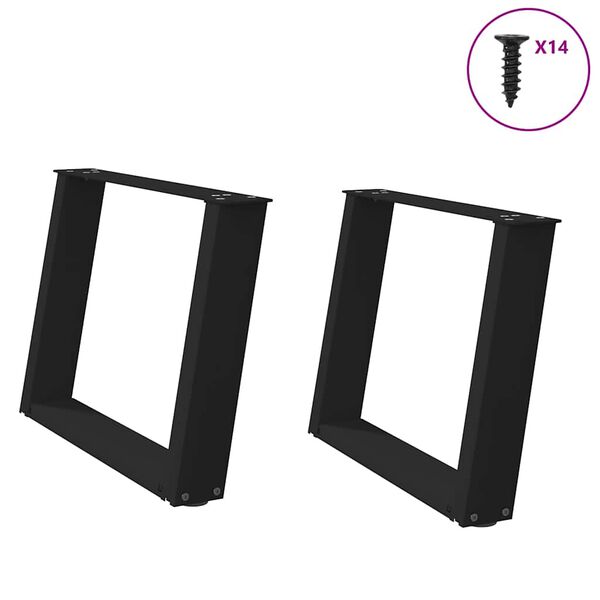 vidaXL Pieds de table basse en U, 2 pi&egrave;ces, noir, 60 x (42-43) cm, acier