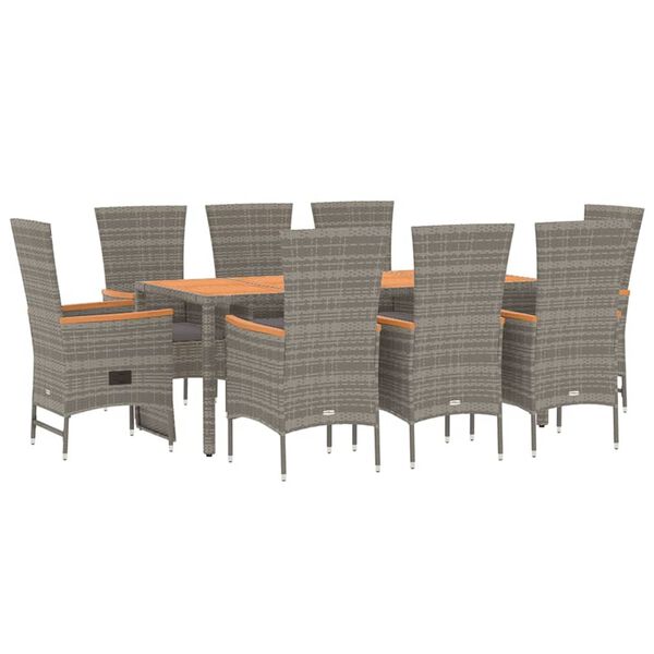 vidaXL Ensemble &agrave; manger de jardin 9 pcs avec coussins Gris