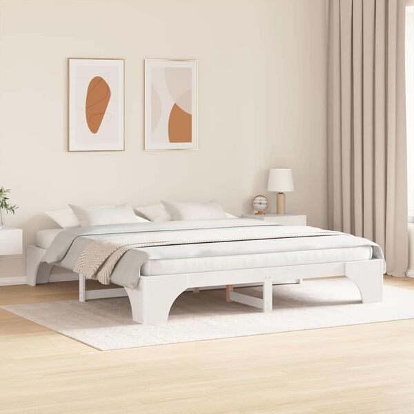 vidaXL Cadre de lit Blanc 200 x 200 cm Pin massif