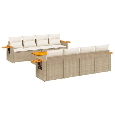 vidaXL Salon de jardin avec coussins 9 pcs beige résine tressée