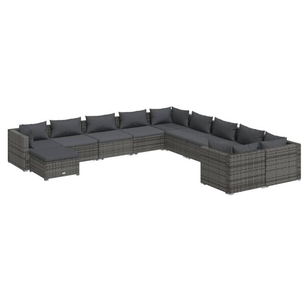 vidaXL Salon de jardin 11 pcs avec coussins R&eacute;sine tress&eacute;e Gris