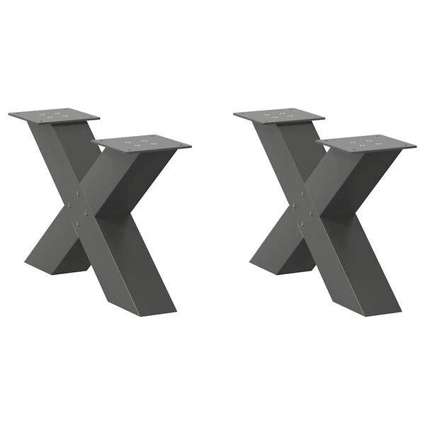vidaXL Pieds de table basse en forme de X, 2 pi&egrave;ces, anthracite, 50 x (30-31) cm, acier