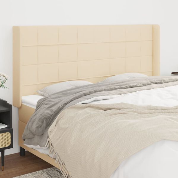 vidaXL T&ecirc;te de lit avec oreilles Cr&egrave;me 163x16x118/128 cm Tissu