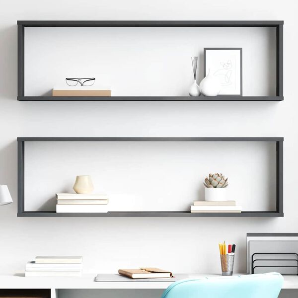 vidaXL &Eacute;tag&egrave;res cube murales 2 pcs Gris 100x15x30 cm bois d'ing&eacute;nierie