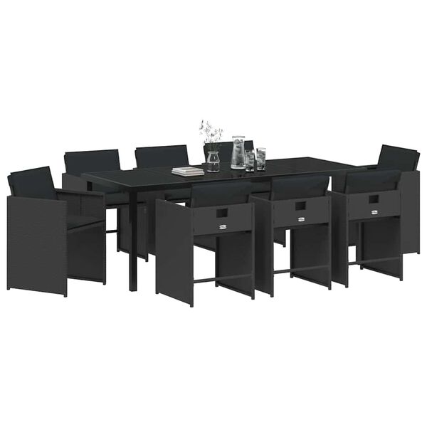 vidaXL Ensemble de salle &agrave; manger pour jardin 9 pcs Noir polyrotin