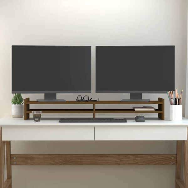 vidaXL Support de moniteur Marron miel 100x27x15 cm Bois de pin solide