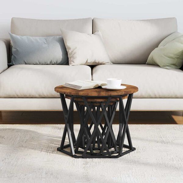 vidaXL Table d'appoint empilable 3 pcs Ch&ecirc;ne fum&eacute;