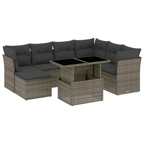 vidaXL Salon de jardin 8 pcs avec coussins gris r&eacute;sine tress&eacute;e