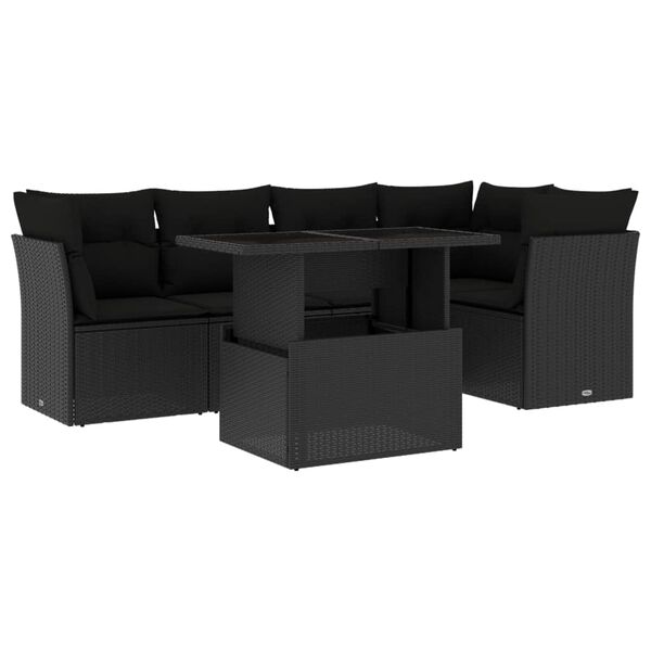 vidaXL Salon de jardin 6 pcs avec coussins noir r&eacute;sine tress&eacute;e