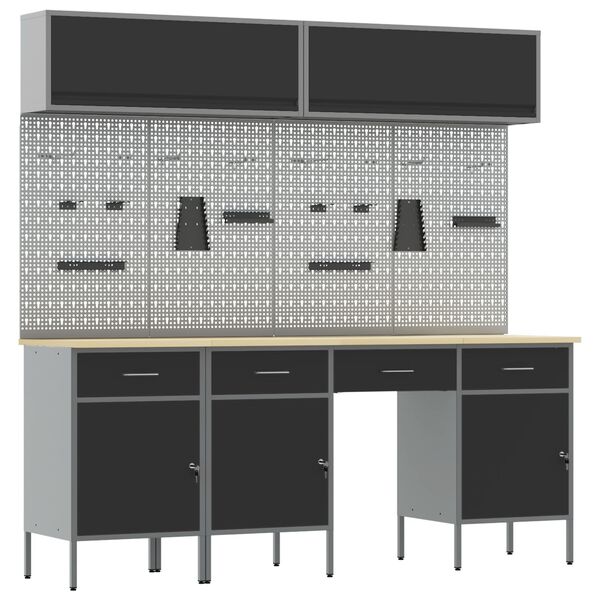 vidaXL &Eacute;tabli avec tiroir 10 pcs Noir 200 x 55 x 200 cm Acier