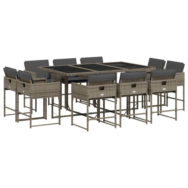 vidaXL Ensemble &agrave; manger de jardin 11pcs avec coussins gris poly rotin