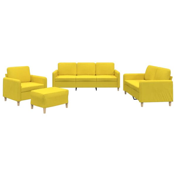 vidaXL Ensemble de canap&eacute;s 4 pcs avec coussins Jaune clair Tissu