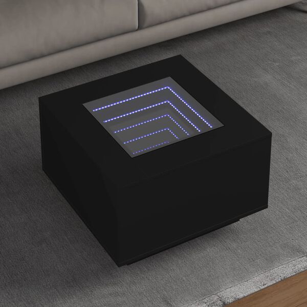 vidaXL Table basse avec LED noir 60x60x40 cm bois d'ing&eacute;nierie