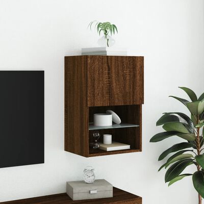 vidaXL Meuble TV avec lumières LED chêne marron 40,5x30x60 cm