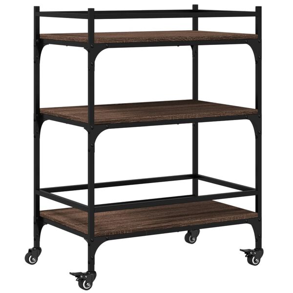 vidaXL Chariot de cuisine ch&ecirc;ne marron 65x40x86,5 cm bois d'ing&eacute;nierie