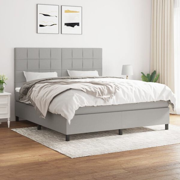 vidaXL Sommier &agrave; lattes de lit avec matelas Gris clair 180x200cm Tissu